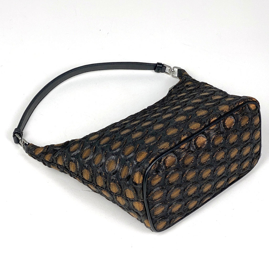 プラダ ロゴプレート ハンドバッグ ポーチ ハンドバッグ ファブリック ブラック ブラウン レディース 【中古】brbag