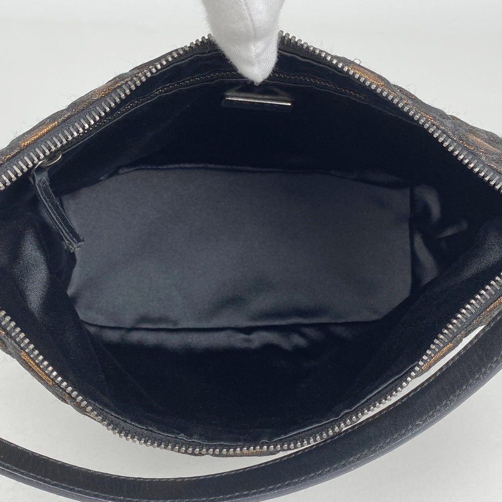 プラダ ロゴプレート ハンドバッグ ポーチ ハンドバッグ ファブリック ブラック ブラウン レディース 【中古】brbag
