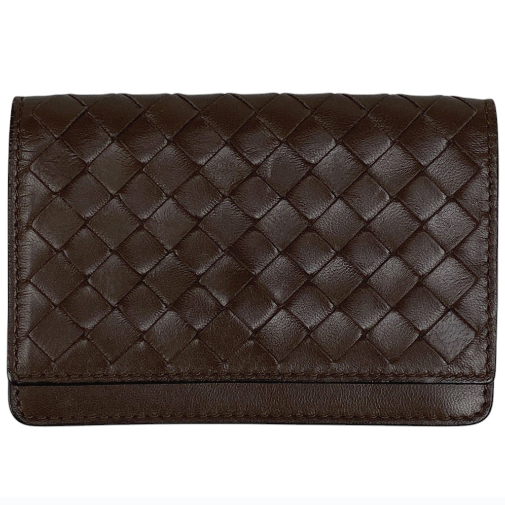 ボッテガヴェネタ イントレチャート カードケース 名刺入れ カードケース レザー ブラウン 133945 メンズ 【中古】brbag