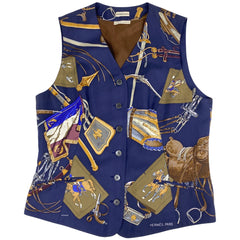 エルメス CAVALERIE FRANCAISE ベスト ジレ マルジェラ期 トップス ベスト シルク ネイビー マルチカラー レディース 【中古】brapp