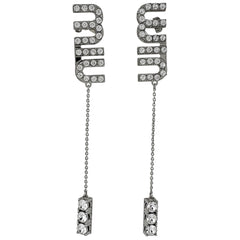 ミュウ ミュウ クリスタル チャーム ピアス スイング ロゴ ピアス メタル シルバー レディース ブランドアクセサリー 【中古】bracc