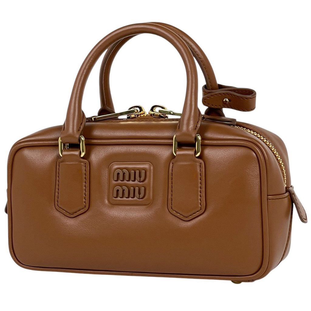 ミュウ ミュウ アルカディ ハンドバッグ ロゴ 2WAY ショルダーバッグ ハンドバッグ レザー ブラウン レディース 【中古】brbag