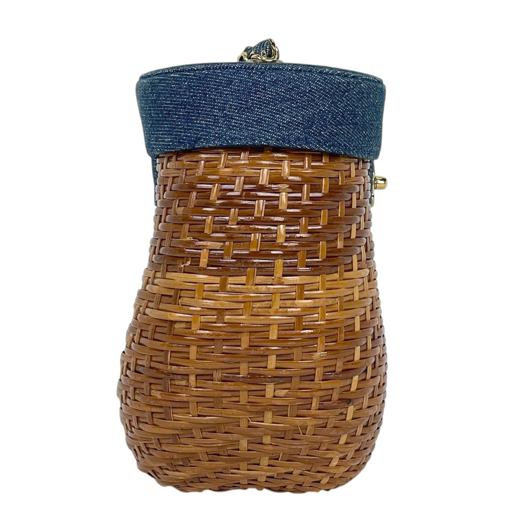【最終値引き】 シャネル ショルダーバッグ カゴバッグ ターンロック ラタン ブラウン ブルー レディース 中古 brbag