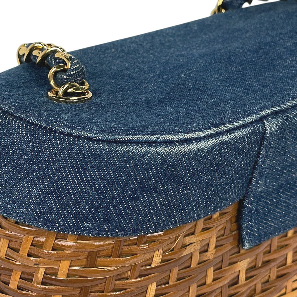 【最終値引き】 シャネル ショルダーバッグ カゴバッグ ターンロック ラタン ブラウン ブルー レディース 中古 brbag
