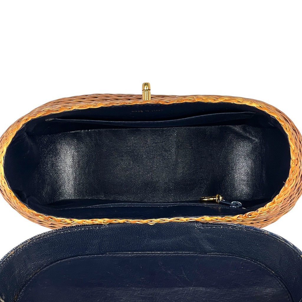 【最終値引き】 シャネル ショルダーバッグ カゴバッグ ターンロック ラタン ブラウン ブルー レディース 中古 brbag