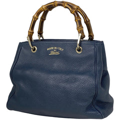グッチ バンブー ショッパー スモール トート 2WAY ショルダーバッグ ハンドバッグ トートバッグ レザー ネイビー 336032 レディース 【中古】 brbag