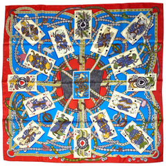 エルメス カレ 90 DAME DE COEUR A VOUS L’HONNEUR! ハートのクイーン女王 トランプ スカーフ シルク レッド マルチカラー レディース 【中古】 brbag