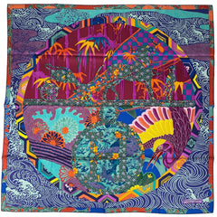 エルメス カレ 90 EX LIBRIS EN KIMONOS キモノ エクスリブリス スカーフ シルク ブルー マルチカラー レディース 【中古】 
 ラッピング可