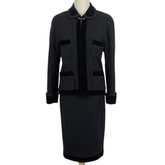 シャネル セットアップ ベロア クローバーボタン スーツ上下 スカートスーツ ウール ナイロン ブラック レディース 【中古】 brapp