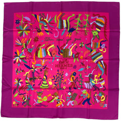 エルメス カレ 90 Din Tini Ya Zue 衣料品 スカーフ シルク パープル ピンク レディース 【中古】 brbag