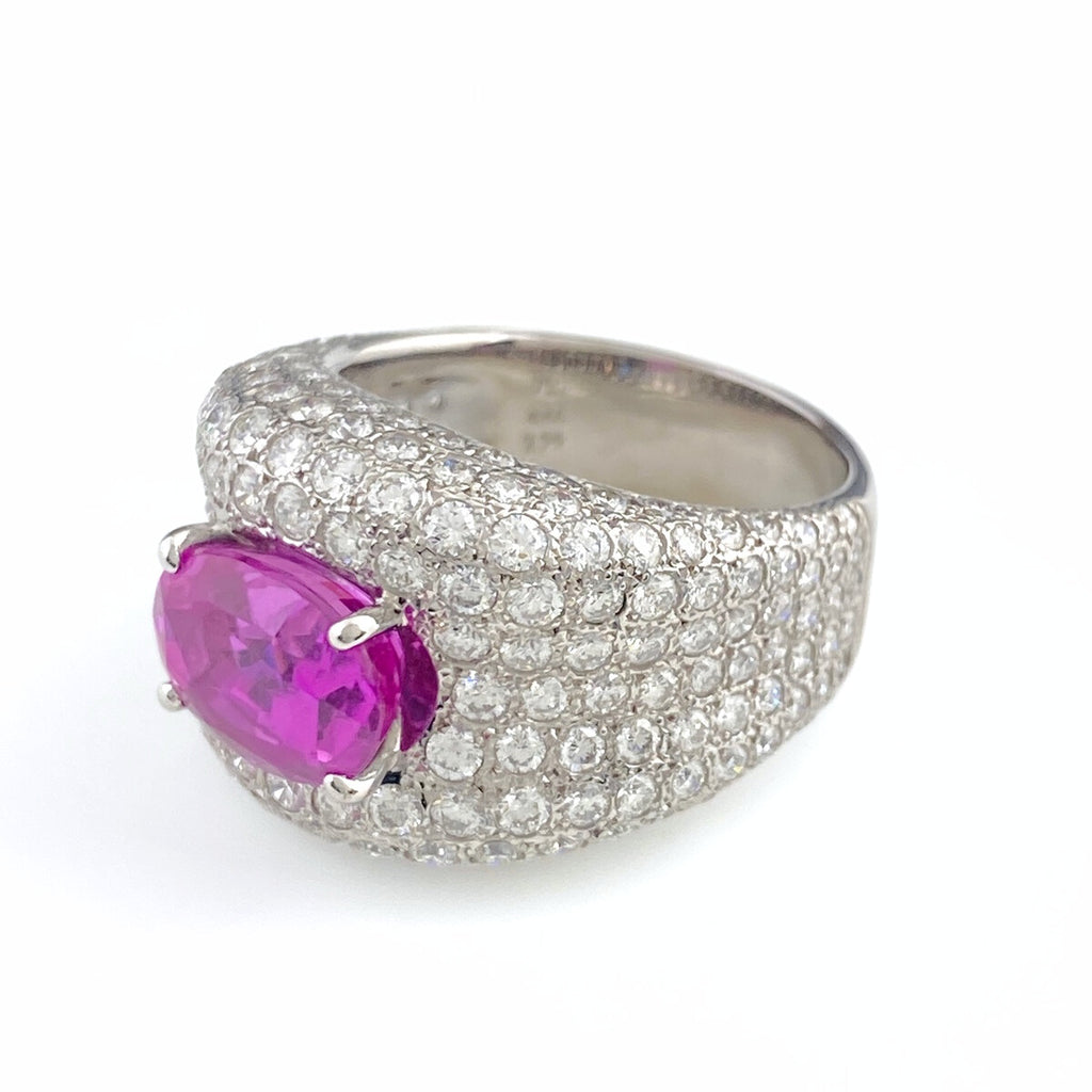 タサキ ピンクサファイア デザインリング 指輪 メレダイヤ リング 16号 750 ピンクサファイア ダイヤモンド レディース 【中古】brjwl