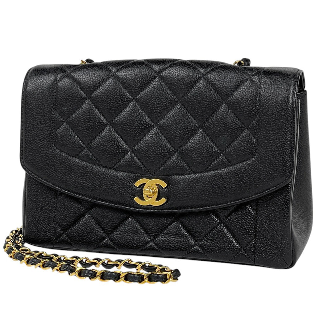 【在庫一掃】 シャネル ダイアナ マトラッセ シングルフラップ チェーン ショルダーバッグ ココマーク ショルダーバッグ キャビアスキン ブラック A01165 レディース 【中古】 brbag