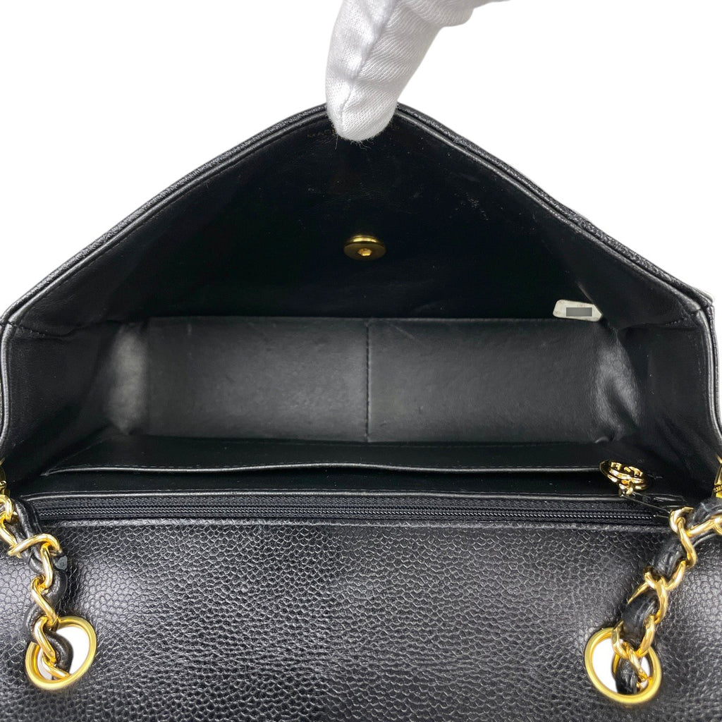 【在庫一掃】 シャネル ダイアナ マトラッセ シングルフラップ チェーン ショルダーバッグ ココマーク ショルダーバッグ キャビアスキン ブラック A01165 レディース 【中古】 brbag