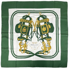 エルメス カレ 90 BRIDES de GALA 式典用馬勒 馬具 スカーフ シルク グリーン マルチカラー レディース 【中古】brbag