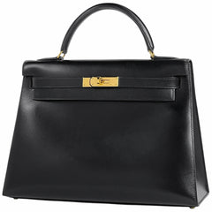 エルメス ケリー 32 外縫い 2WAY ショルダーバッグ ハンドバッグ ボックスカーフ ブラック □C レディース 【中古】brbag