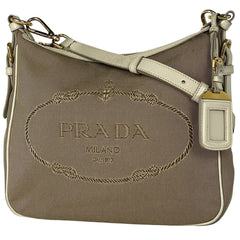 プラダ ロゴ ジャガード ショルダーバッグ 斜め掛け ショルダーバッグ キャンバス ベージュ ホワイト レディース 【中古】brbag