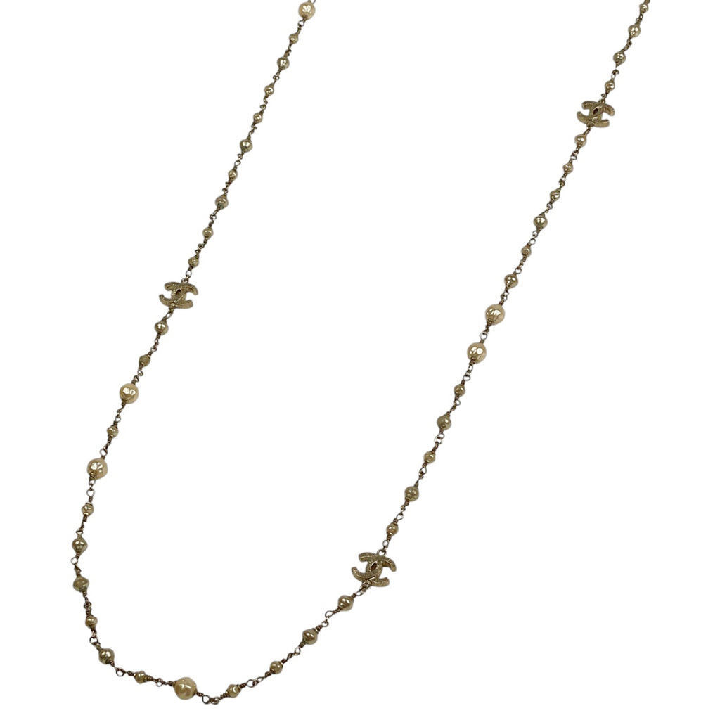 シャネル ココマーク フェイクパール ネックレス ロング ネックレス GP ゴールド レディース 【中古】bracc