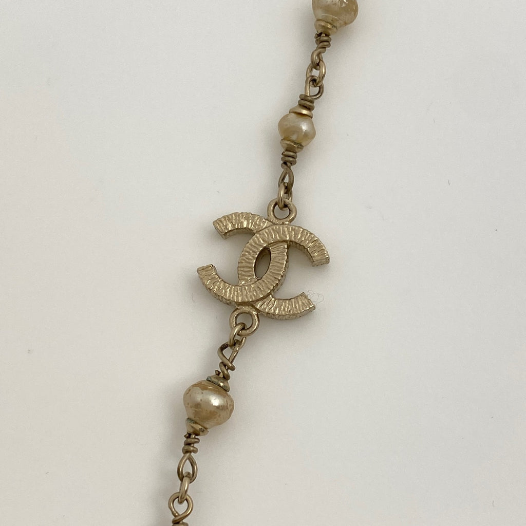 シャネル ココマーク フェイクパール ネックレス ロング ネックレス GP ゴールド レディース 【中古】bracc