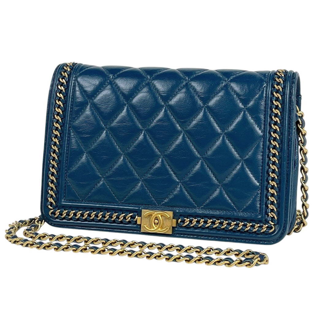 シャネル ボーイシャネル チェーン ウォレット マトラッセ ショルダーバッグ レザー ブルー レディース 【中古】brbag