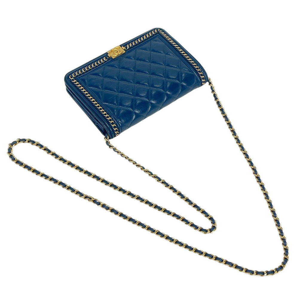 シャネル ボーイシャネル チェーン ウォレット マトラッセ ショルダーバッグ レザー ブルー レディース 【中古】brbag