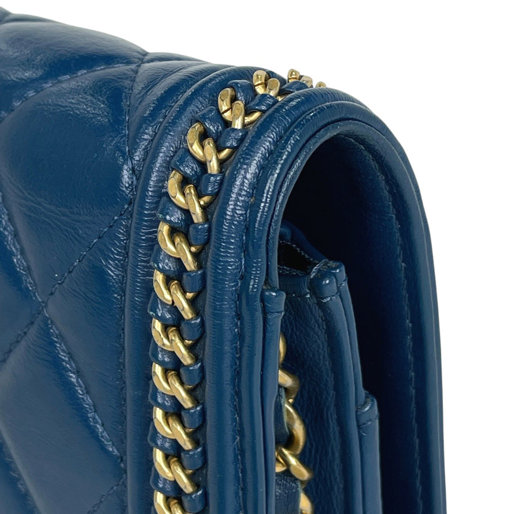 シャネル ボーイシャネル チェーン ウォレット マトラッセ ショルダーバッグ レザー ブルー レディース 【中古】brbag