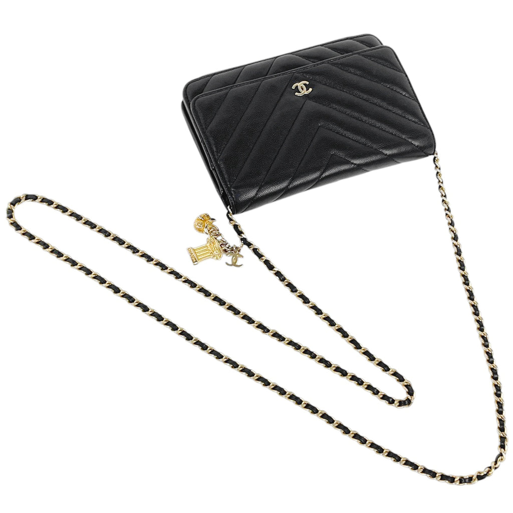 シャネル Vステッチ チェーン ウォレット ココマーク ショルダーバッグ レザー ブラック レディース 【中古】brbag