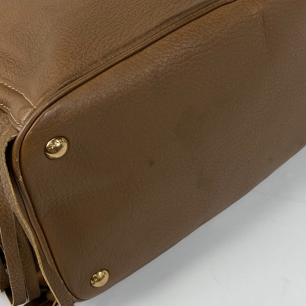 プラダ ロゴ トートバッグ ショルダーバッグ フリンジ トートバッグ レザー ブラウン BR4975 レディース 【中古】brbag