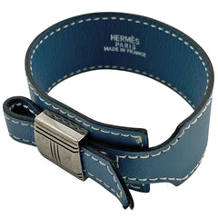 エルメス アルテミス ブレスレット バングル 腕輪 ブレスレット レザー ブルー シルバー レディース 【中古】  bracc