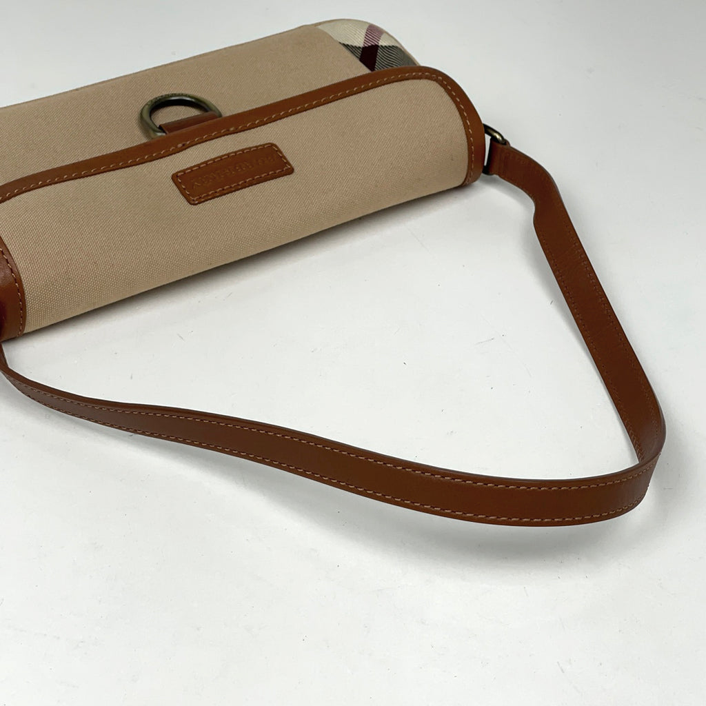 バーバリー ロゴ ショルダーバッグ チェック柄 ハンドバッグ 肩掛け キャンバス ブラウン レディース 【中古】brbag