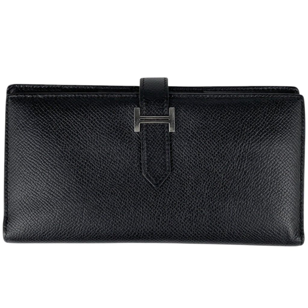エルメス ベアン スフレ 二つ折り Hロゴ 長財布 レザー ブラック A レディース 【中古】brbag