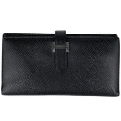 エルメス ベアン スフレ 二つ折り Hロゴ 長財布 レザー ブラック A レディース 【中古】brbag