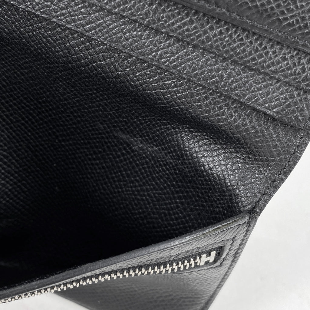エルメス ベアン スフレ 二つ折り Hロゴ 長財布 レザー ブラック A レディース 【中古】brbag