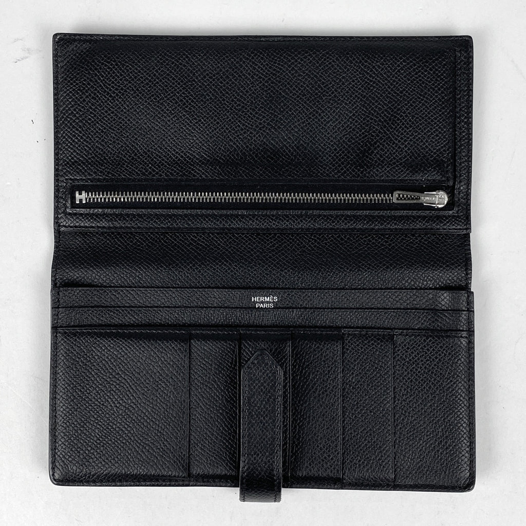 エルメス ベアン スフレ 二つ折り Hロゴ 長財布 レザー ブラック A レディース 【中古】brbag