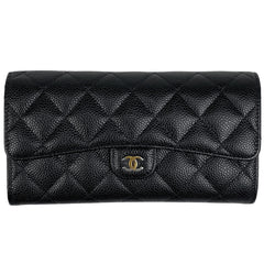 シャネル ココマーク 二つ折り 長財布 マトラッセ クラシック ロング フラップ ウォレット 長財布 キャビアスキン ブラック A80758 レディース 【中古】brbag