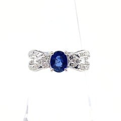 タサキ サファイア デザインリング プラチナ 指輪 メレダイヤ リング 12号 Pt900 サファイア ダイヤモンド レディース 【中古】brjwl