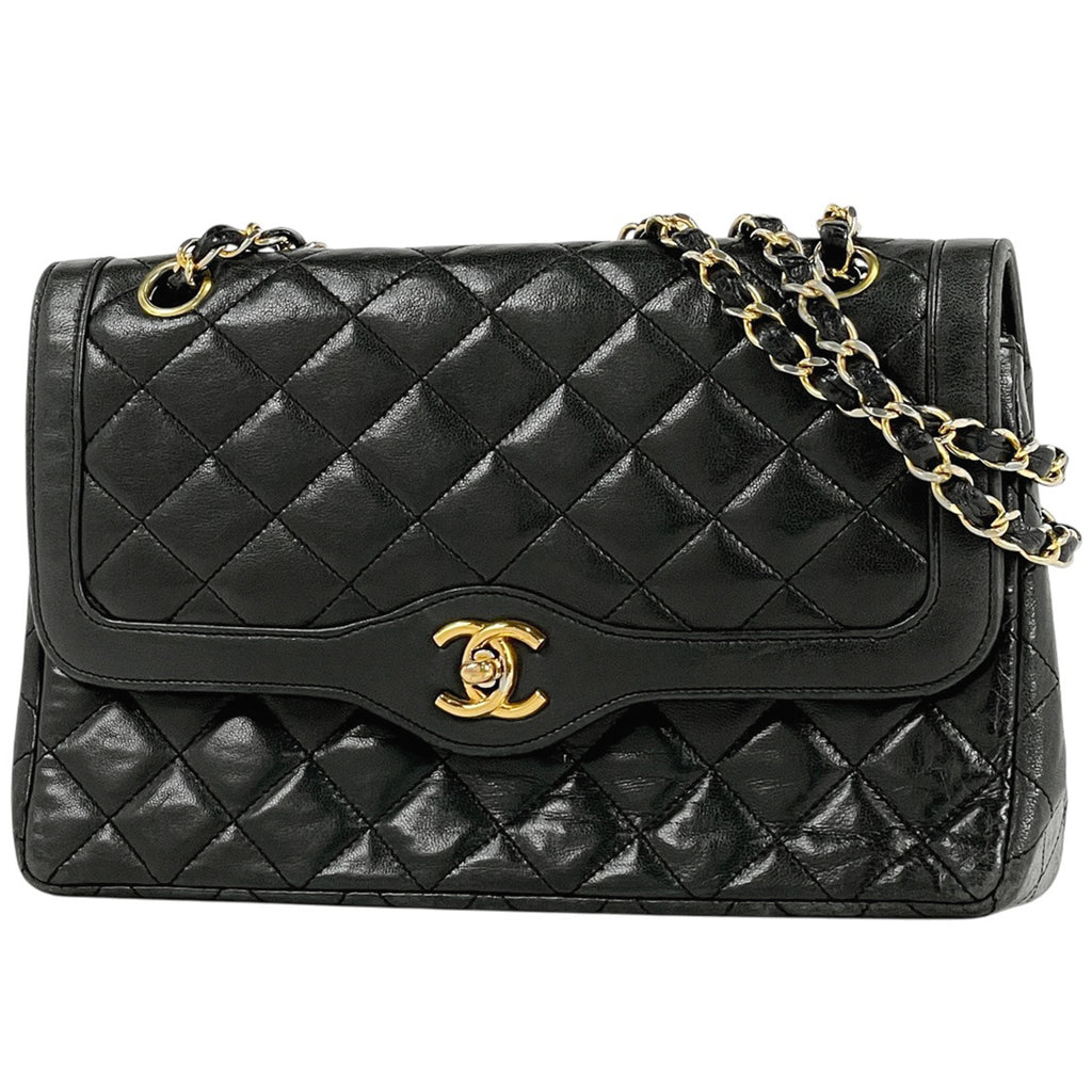 シャネル マトラッセ Wフラップ チェーン ショルダーバッグ ココマーク ショルダーバッグ レザー ブラック レディース 【中古】brbag