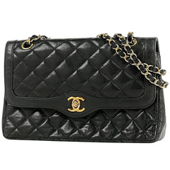 シャネル マトラッセ Wフラップ チェーン ショルダーバッグ ココマーク ショルダーバッグ レザー ブラック レディース 【中古】brbag