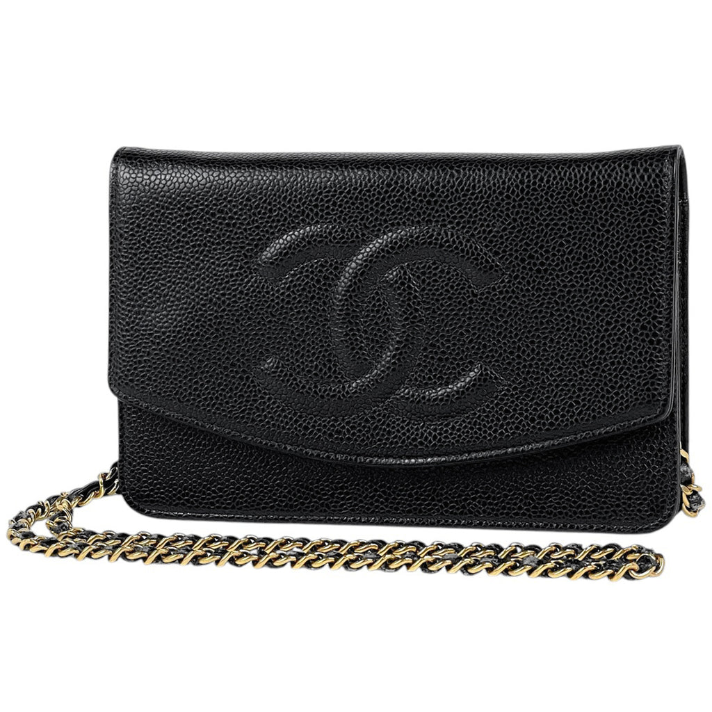 シャネル ココマーク チェーン ウォレット 財布 ショルダーバッグ キャビアスキン ブラック レディース 【中古】brbag