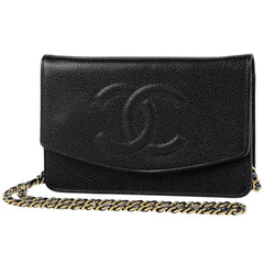 シャネル ココマーク チェーン ウォレット 財布 ショルダーバッグ キャビアスキン ブラック レディース 【中古】brbag