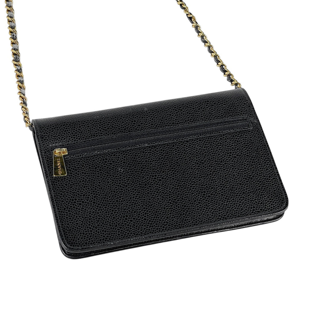 シャネル ココマーク チェーン ウォレット 財布 ショルダーバッグ キャビアスキン ブラック レディース 【中古】brbag
