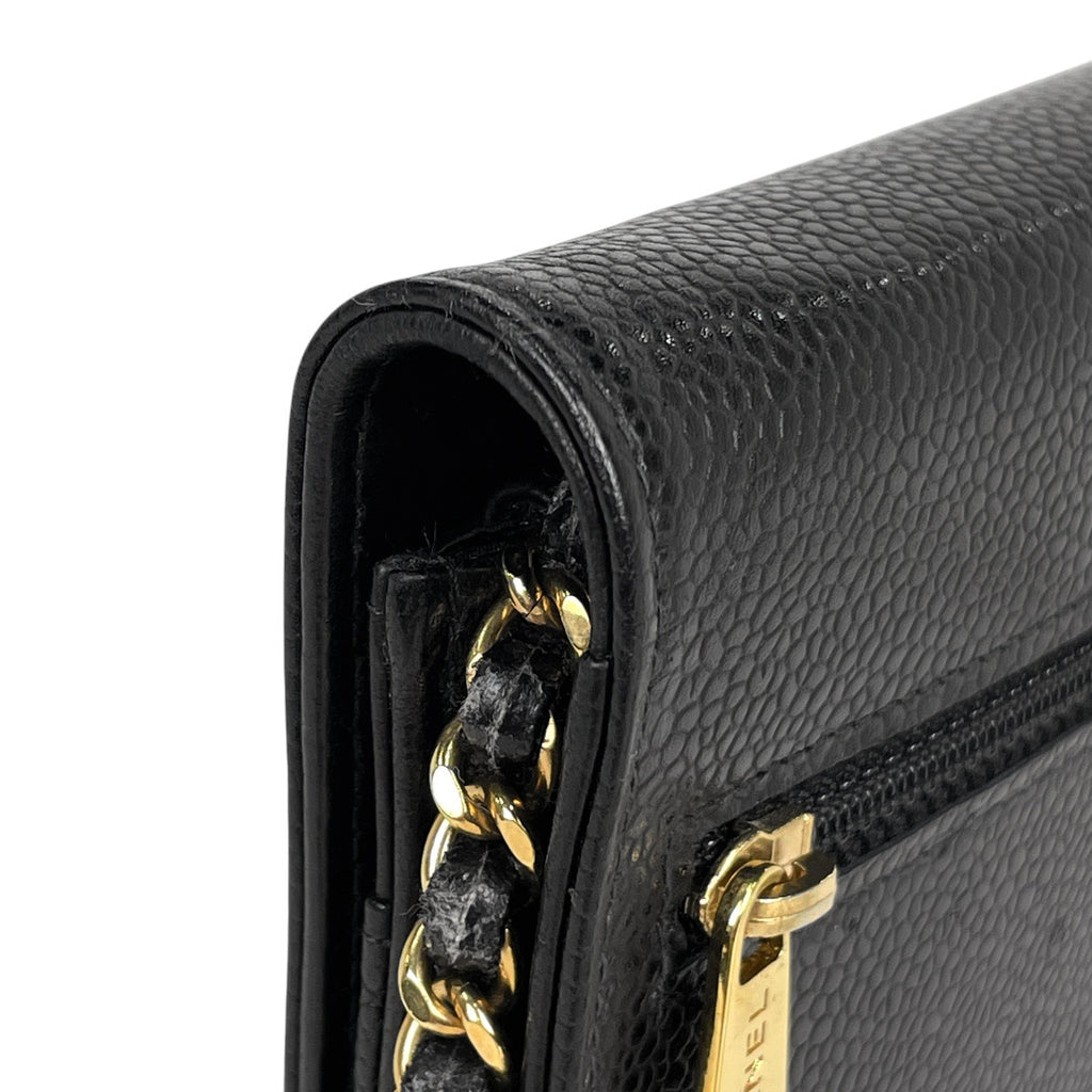 シャネル ココマーク チェーン ウォレット 財布 ショルダーバッグ キャビアスキン ブラック レディース 【中古】brbag