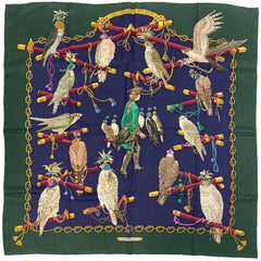 エルメス カレ 90  LES OISEAUX DU ROY 王の鳥たち スカーフ シルク グリーン マルチカラー レディース 【中古】 ラッピング可