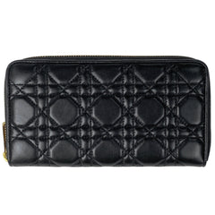 クリスチャンディオール カナージュ ラウンドファスナー 長財布 ラウンドジップ 長財布 レザー ブラック レディース 【中古】brbag