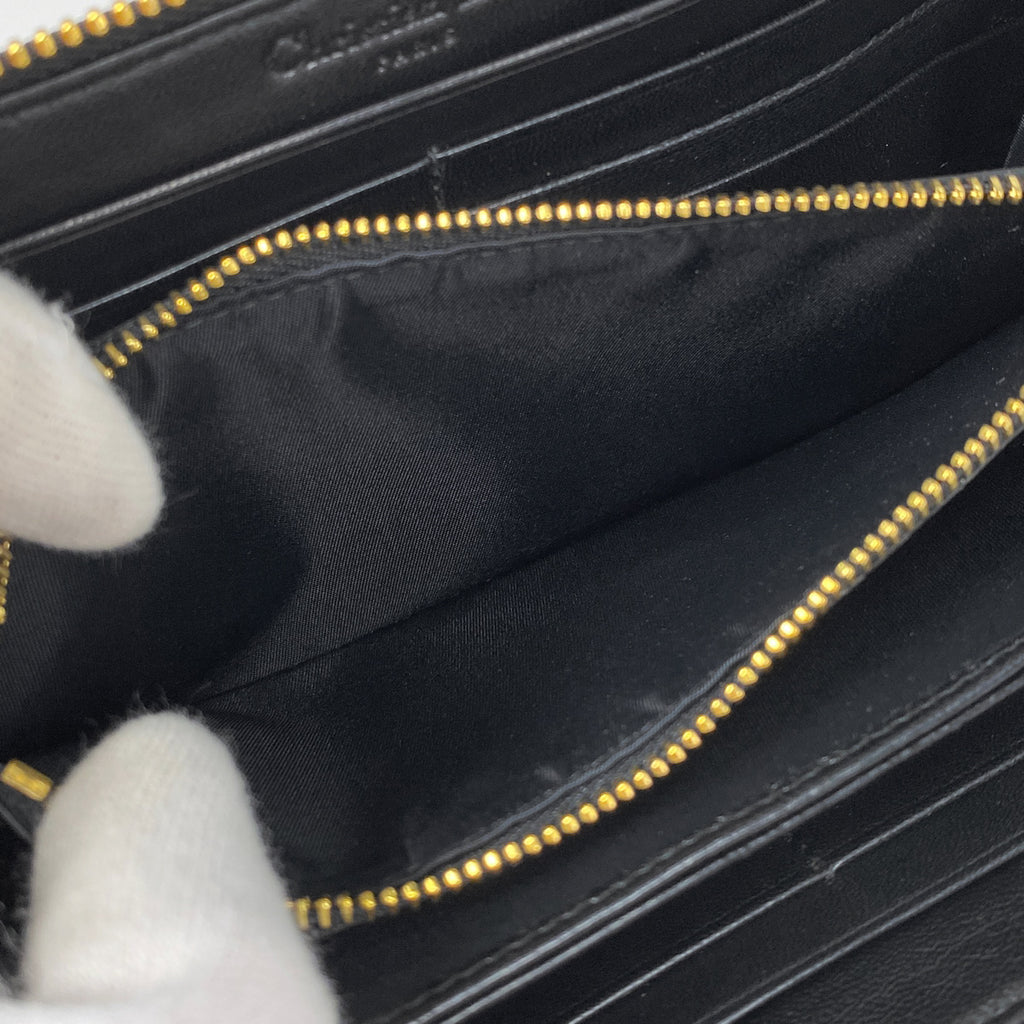 クリスチャンディオール カナージュ ラウンドファスナー 長財布 ラウンドジップ 長財布 レザー ブラック レディース 【中古】brbag
