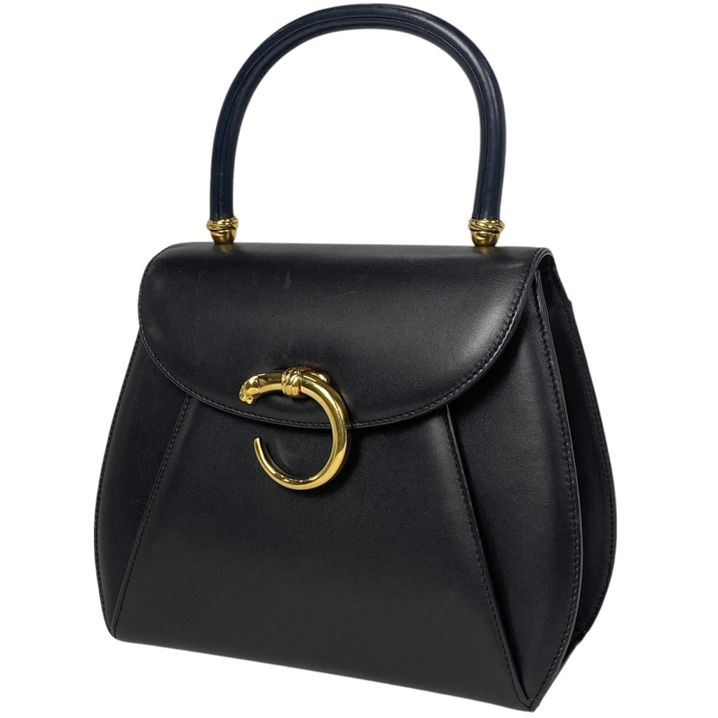 カルティエ パンテール ハンドバッグ 豹 パンサーモチーフ ハンドバッグ レザー ブラック レディース 【中古】brbag