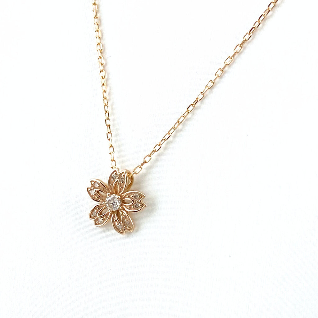 フラワーモチーフ デザインネックレス PG ピンクゴールド ペンダント メレダイヤ 花 ネックレス K18 ダイヤモンド レディース 【中古】nbjwl