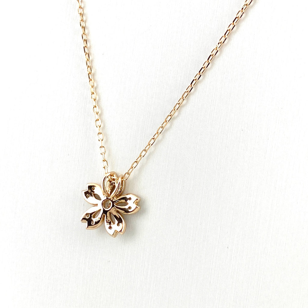 フラワーモチーフ デザインネックレス PG ピンクゴールド ペンダント メレダイヤ 花 ネックレス K18 ダイヤモンド レディース 【中古】nbjwl