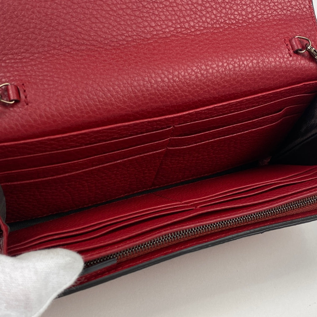 グッチ バンブー チェーン 長財布 ロゴ チェーンウォレット 長財布 レザー レッド 347974 レディース 【中古】 brbag