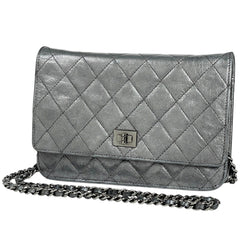 シャネル 2.55ライン チェーン ウォレット マトラッセ ショルダーバッグ レザー シルバー レディース 【中古】brbag