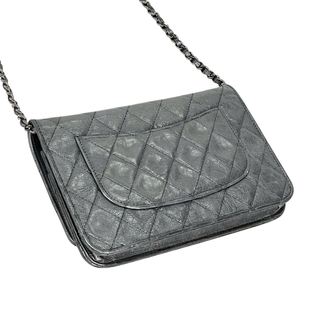 シャネル 2.55ライン チェーン ウォレット マトラッセ ショルダーバッグ レザー シルバー レディース 【中古】brbag